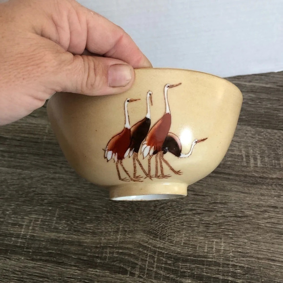 Vtg Hand Painted Crane Bowl - Picture 5 of 9